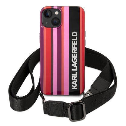 Etui na Apple iPhone 14, Karl Lagerfeld, Color Stripes with Strap, Różowy
