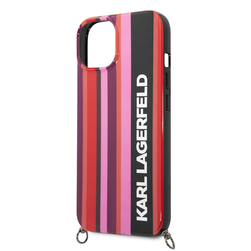 Etui na Apple iPhone 14, Karl Lagerfeld, Color Stripes with Strap, Różowy