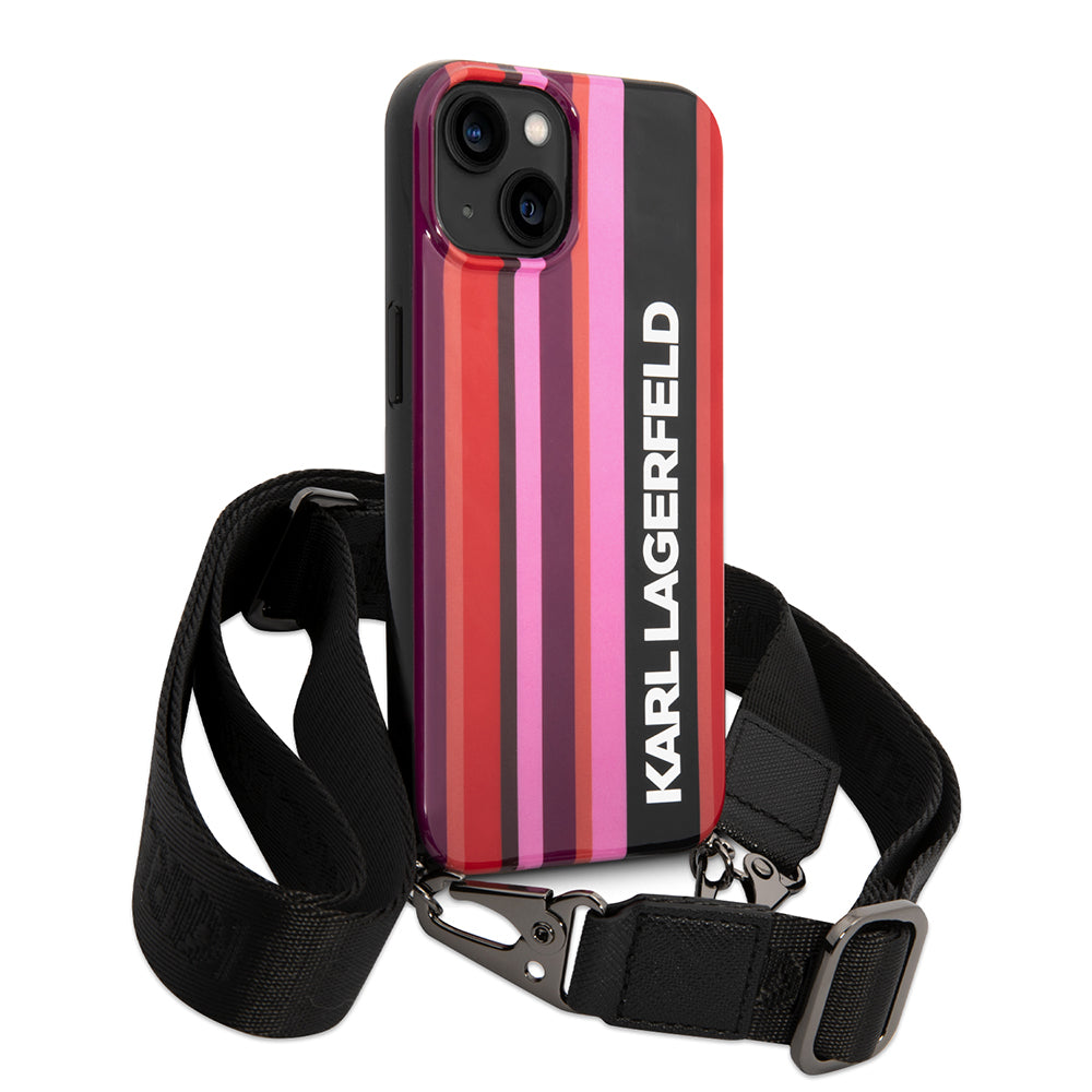 Etui na Apple iPhone 14, Karl Lagerfeld, Color Stripes with Strap, Różowy