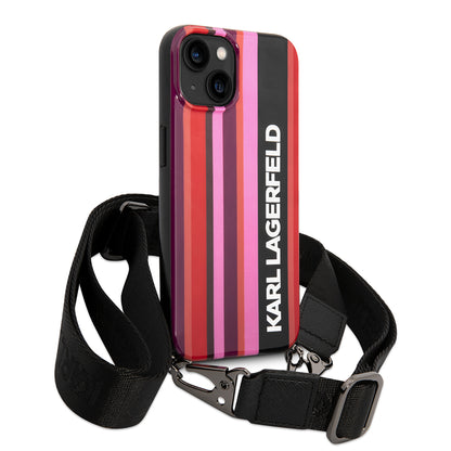 Etui na Apple iPhone 14, Karl Lagerfeld, Color Stripes with Strap, Różowy