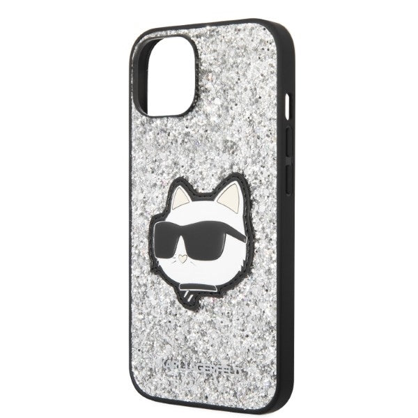 Etui na Apple iPhone 14, Karl Lagerfeld, Glitter Choupette Patch, Srebrne.