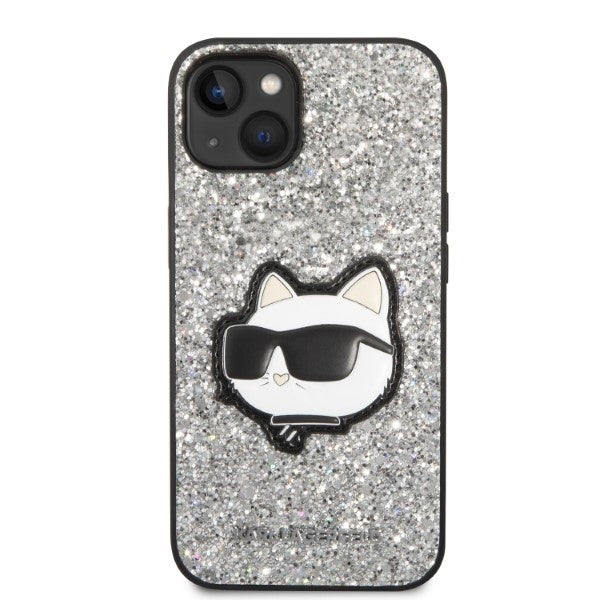 Etui na Apple iPhone 14, Karl Lagerfeld, Glitter Choupette Patch, Srebrne.