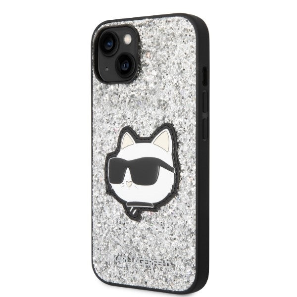 Etui na Apple iPhone 14, Karl Lagerfeld, Glitter Choupette Patch, Srebrne.