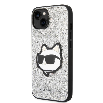 Etui na Apple iPhone 14, Karl Lagerfeld, Glitter Choupette Patch, Srebrne.