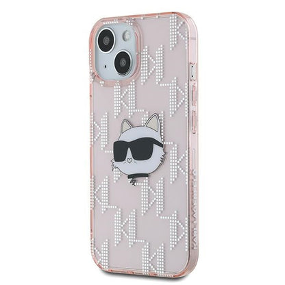 Etui na Apple iPhone 14, Karl Lagerfeld, IML Luxury Monogram Choupette's Head, Różowy