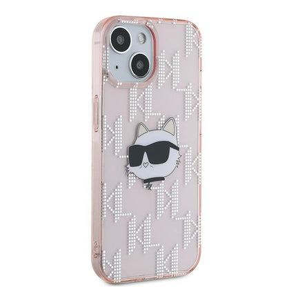 Etui na Apple iPhone 14, Karl Lagerfeld, IML Luxury Monogram Choupette's Head, Różowy