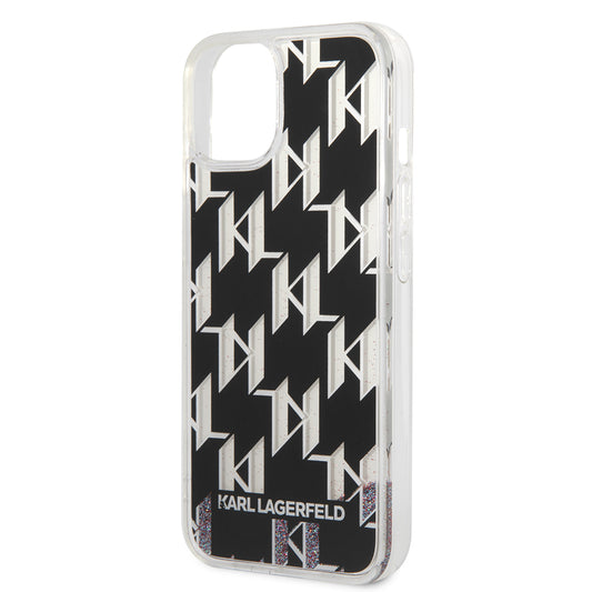 Etui na Apple iPhone 14, Karl Lagerfeld, Liquid Glitter Monogram, Czarne