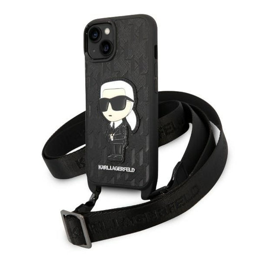 Etui na Apple iPhone 14, Karl Lagerfeld, Monogram Ikonik Karl, Czarne