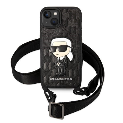 Etui na Apple iPhone 14, Karl Lagerfeld, Monogram Ikonik Karl, Czarne