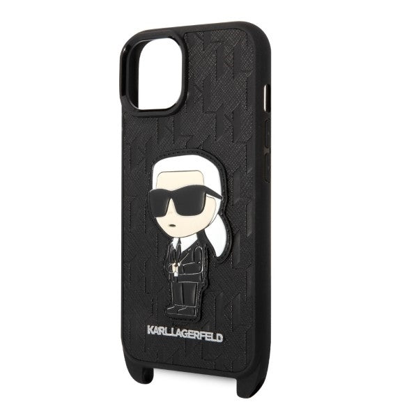 Etui na Apple iPhone 14, Karl Lagerfeld, Monogram Ikonik Karl, Czarne