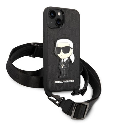 Etui na Apple iPhone 14, Karl Lagerfeld, Monogram Ikonik Karl, Czarne