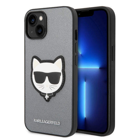 Etui na Apple iPhone 14, Karl Lagerfeld, Saffiano Choupette's Head, Srebrne