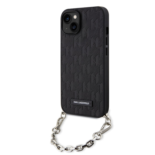 Etui na Apple iPhone 14, Karl Lagerfeld, Saffiano Monogram Chain, Czarne