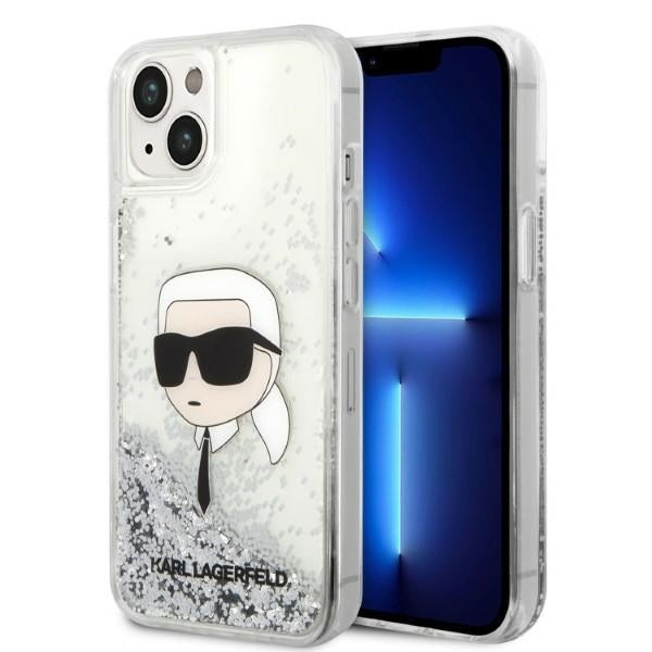 Etui na Apple iPhone 14 Plus, Karl Lagerfeld, Glitter Karl's Head, Srebrne