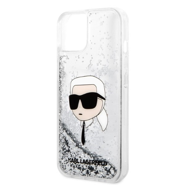 Etui na Apple iPhone 14 Plus, Karl Lagerfeld, Glitter Karl's Head, Srebrne