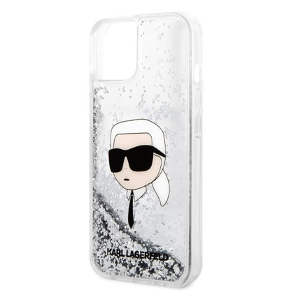 Etui na Apple iPhone 14 Plus, Karl Lagerfeld, Glitter Karl's Head, Srebrne