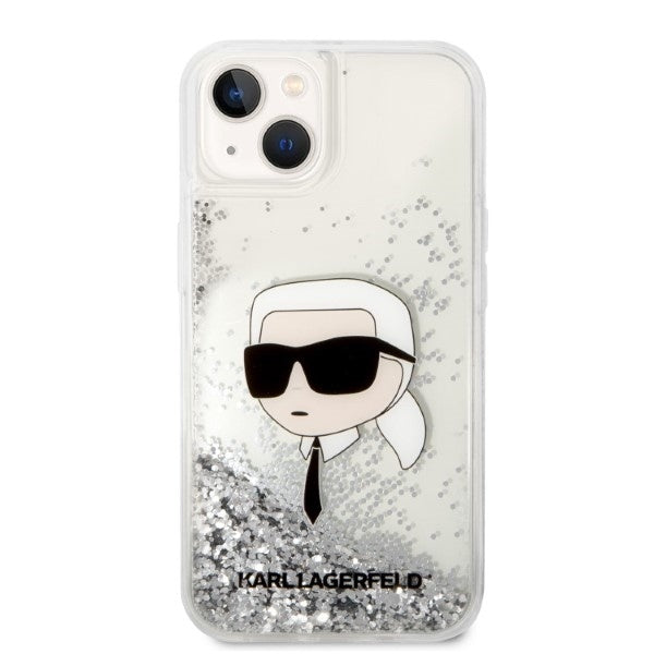 Etui na Apple iPhone 14 Plus, Karl Lagerfeld, Glitter Karl's Head, Srebrne