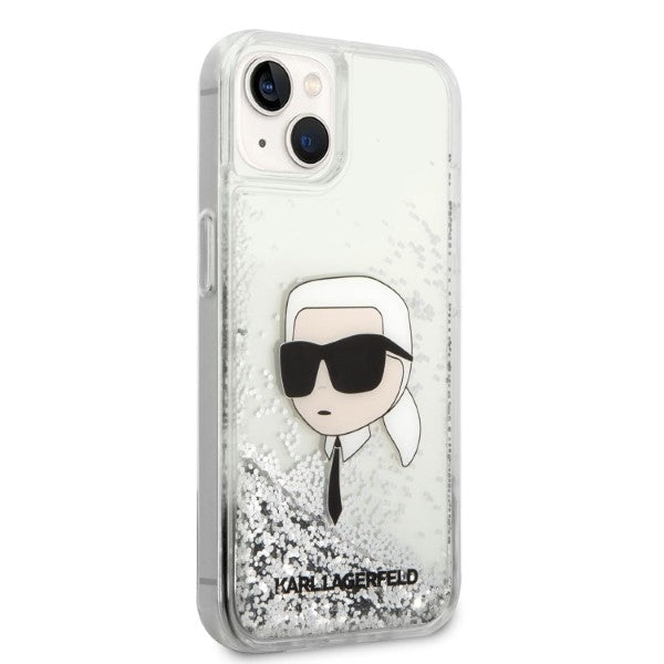 Etui na Apple iPhone 14 Plus, Karl Lagerfeld, Glitter Karl's Head, Srebrne