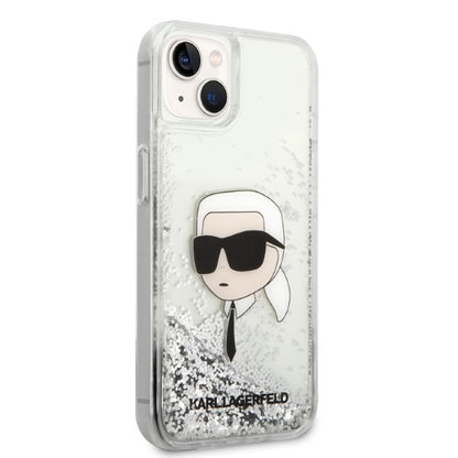 Etui na Apple iPhone 14 Plus, Karl Lagerfeld, Glitter Karl's Head, Srebrne