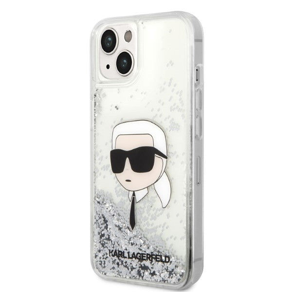 Etui na Apple iPhone 14 Plus, Karl Lagerfeld, Glitter Karl's Head, Srebrne