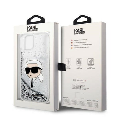 Etui na Apple iPhone 14 Plus, Karl Lagerfeld, Glitter Karl's Head, Srebrne