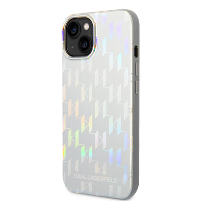 Etui na Apple iPhone 14 Plus, Karl Lagerfeld, Monogram Iridescent, Srebrne