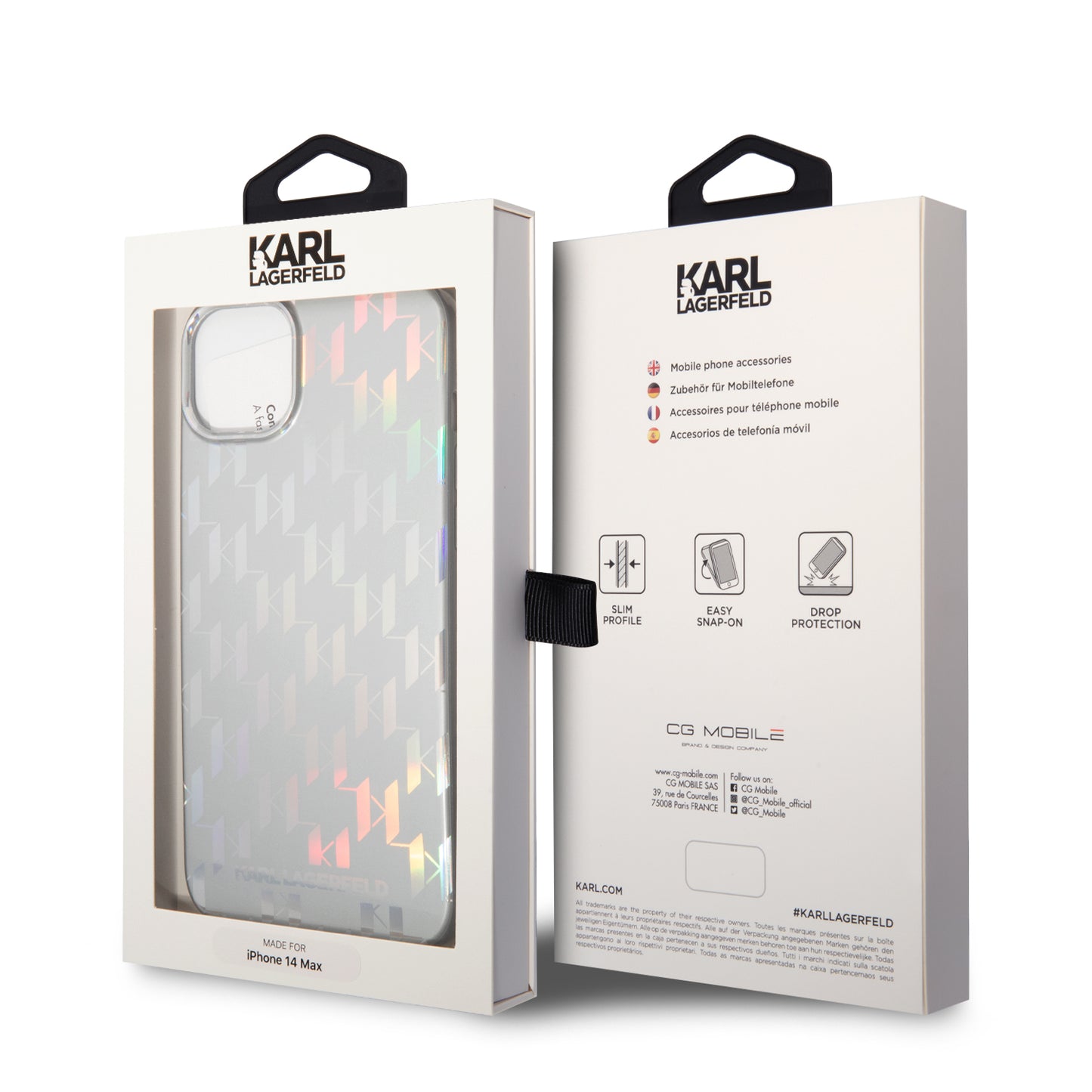Etui na Apple iPhone 14 Plus, Karl Lagerfeld, Monogram Iridescent, Srebrne