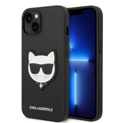 Case for Apple iPhone 14 Plus, Karl Lagerfeld, Saffiano Choupette's Head, Black