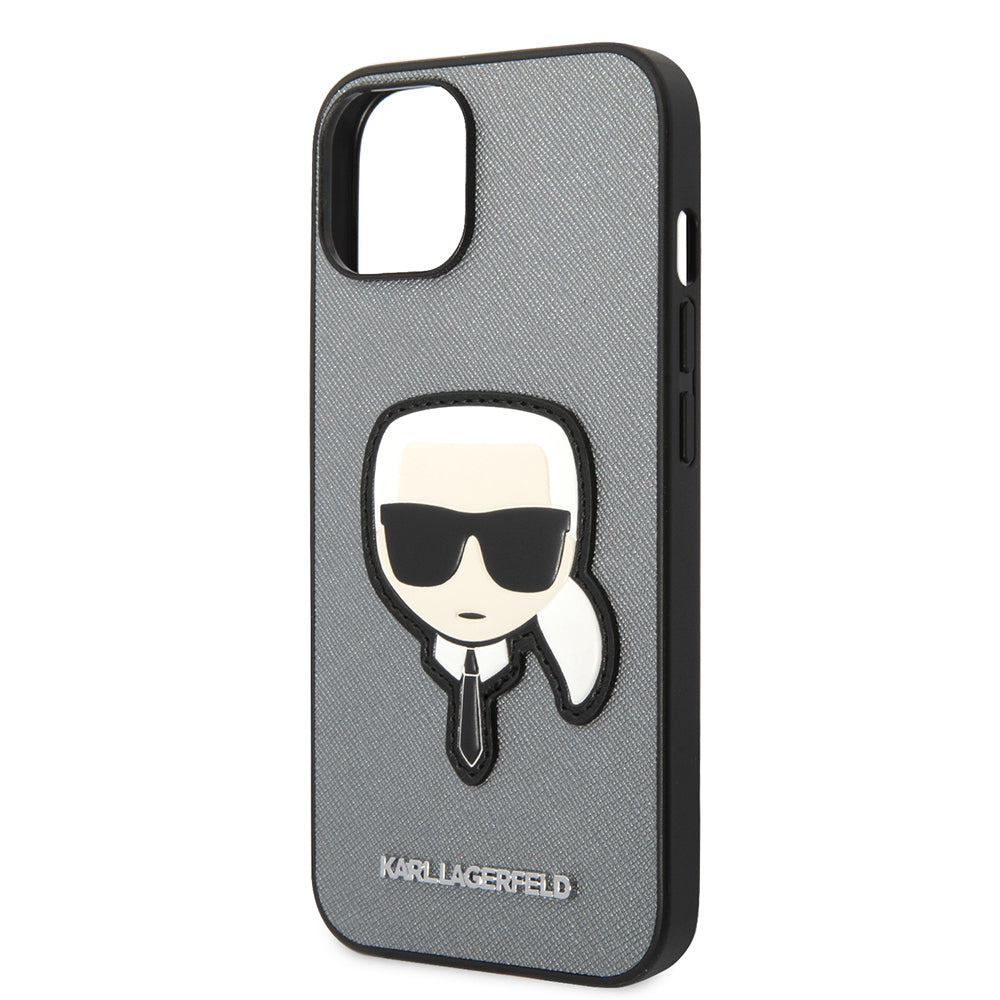 Etui na Apple iPhone 14 Plus, Karl Lagerfeld, Saffiano Karl's Head, Srebrne