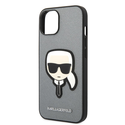 Etui na Apple iPhone 14 Plus, Karl Lagerfeld, Saffiano Karl's Head, Srebrne
