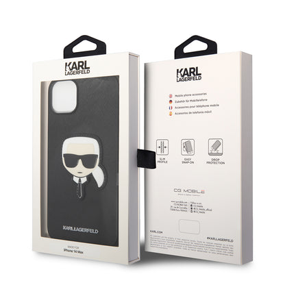 Etui na Apple iPhone 14 Plus, Karl Lagerfeld, Saffiano Karl's Head, Czarne