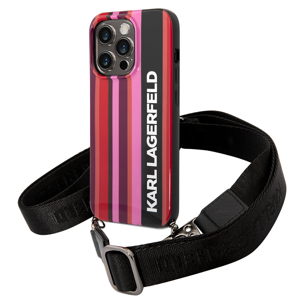 Etui na Apple iPhone 14 Pro, Karl Lagerfeld, Color Stripes with Strap, Różowy
