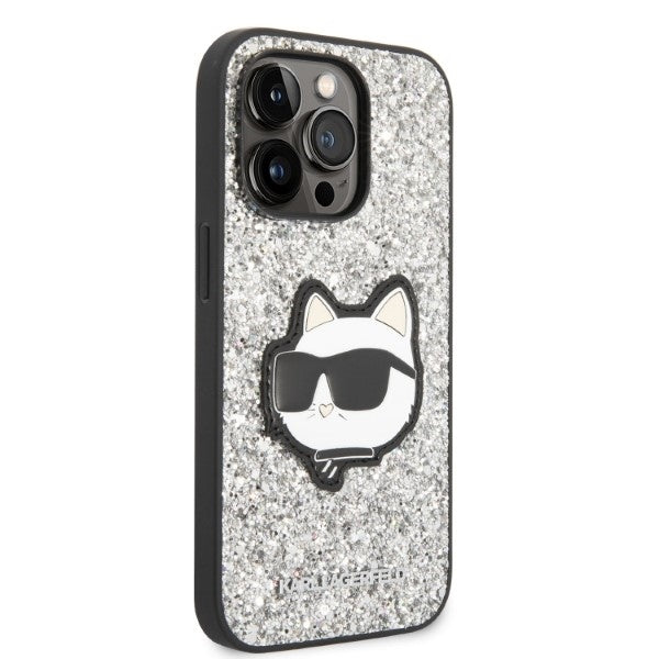 Etui na Apple iPhone 14 Pro, Karl Lagerfeld, Glitter Choupette Patch, Srebrne.