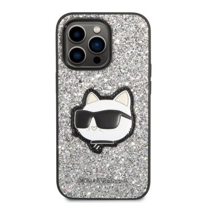 Etui na Apple iPhone 14 Pro, Karl Lagerfeld, Glitter Choupette Patch, Srebrne.