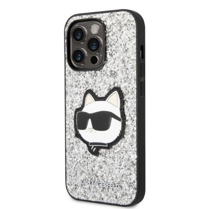 Etui na Apple iPhone 14 Pro, Karl Lagerfeld, Glitter Choupette Patch, Srebrne.