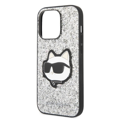 Etui na Apple iPhone 14 Pro, Karl Lagerfeld, Glitter Choupette Patch, Srebrne.