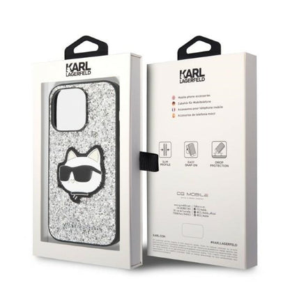 Etui na Apple iPhone 14 Pro, Karl Lagerfeld, Glitter Choupette Patch, Srebrne.