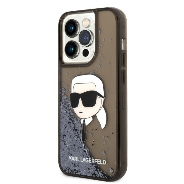 Etui na Apple iPhone 14 Pro, Karl Lagerfeld, Glitter Karl's Head, Czarne