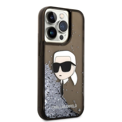 Etui na Apple iPhone 14 Pro, Karl Lagerfeld, Glitter Karl's Head, Czarne