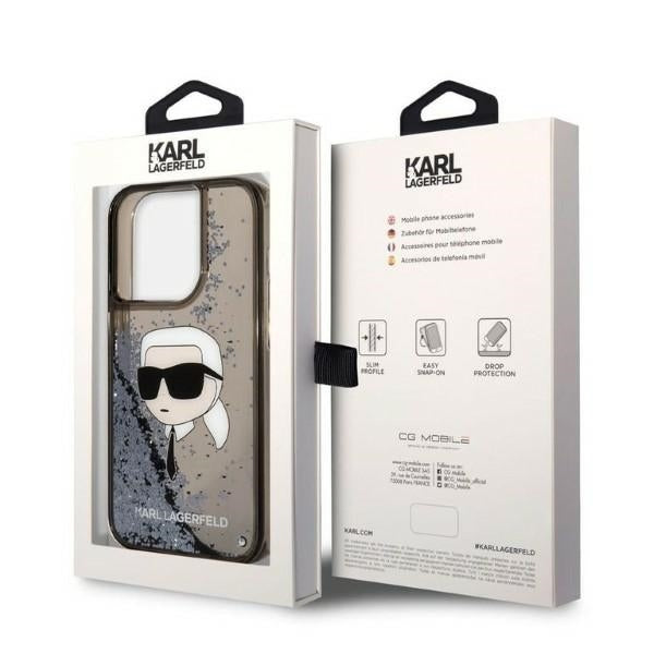 Etui na Apple iPhone 14 Pro, Karl Lagerfeld, Glitter Karl's Head, Czarne