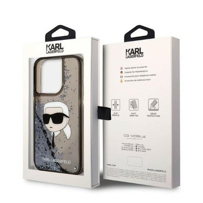 Etui na Apple iPhone 14 Pro, Karl Lagerfeld, Glitter Karl's Head, Czarne