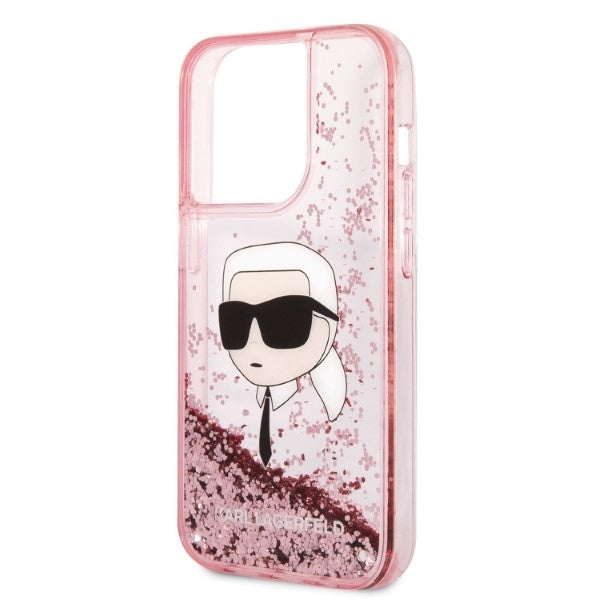 Etui na Apple iPhone 14 Pro, Karl Lagerfeld, Glitter Karl's Head, Różowy