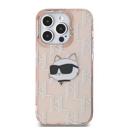 Etui na Apple iPhone 14 Pro, Karl Lagerfeld, IML Luxury Monogram Choupette's Head, Różowy