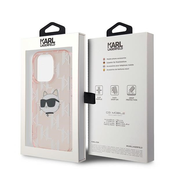 Etui na Apple iPhone 14 Pro, Karl Lagerfeld, IML Luxury Monogram Choupette's Head, Różowy