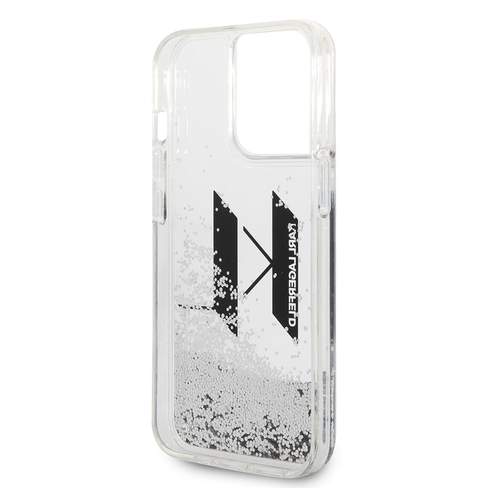Case for Apple iPhone 14 Pro, Karl Lagerfeld, Liquid Glitter Big KL, Silver