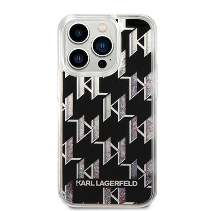 Etui na Apple iPhone 14 Pro, Karl Lagerfeld, Liquid Glitter Monogram, Czarne