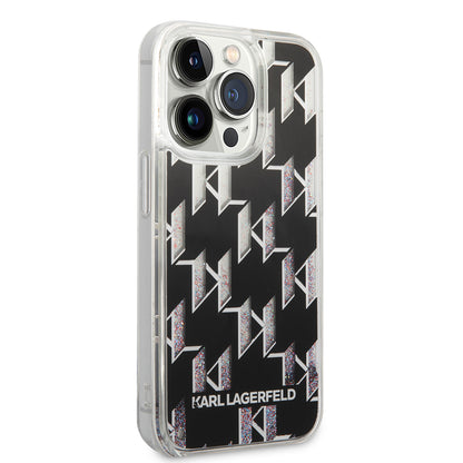 Etui na Apple iPhone 14 Pro, Karl Lagerfeld, Liquid Glitter Monogram, Czarne