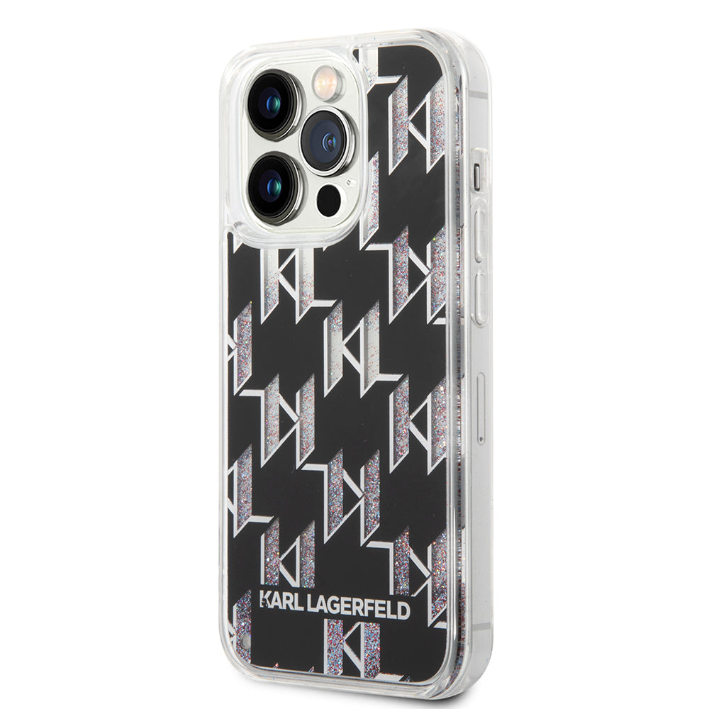 Etui na Apple iPhone 14 Pro, Karl Lagerfeld, Liquid Glitter Monogram, Czarne