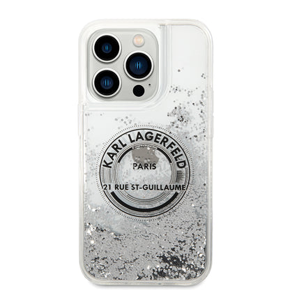 Etui na Apple iPhone 14 Pro, Karl Lagerfeld, Liquid Glitter RSG, Srebrne.