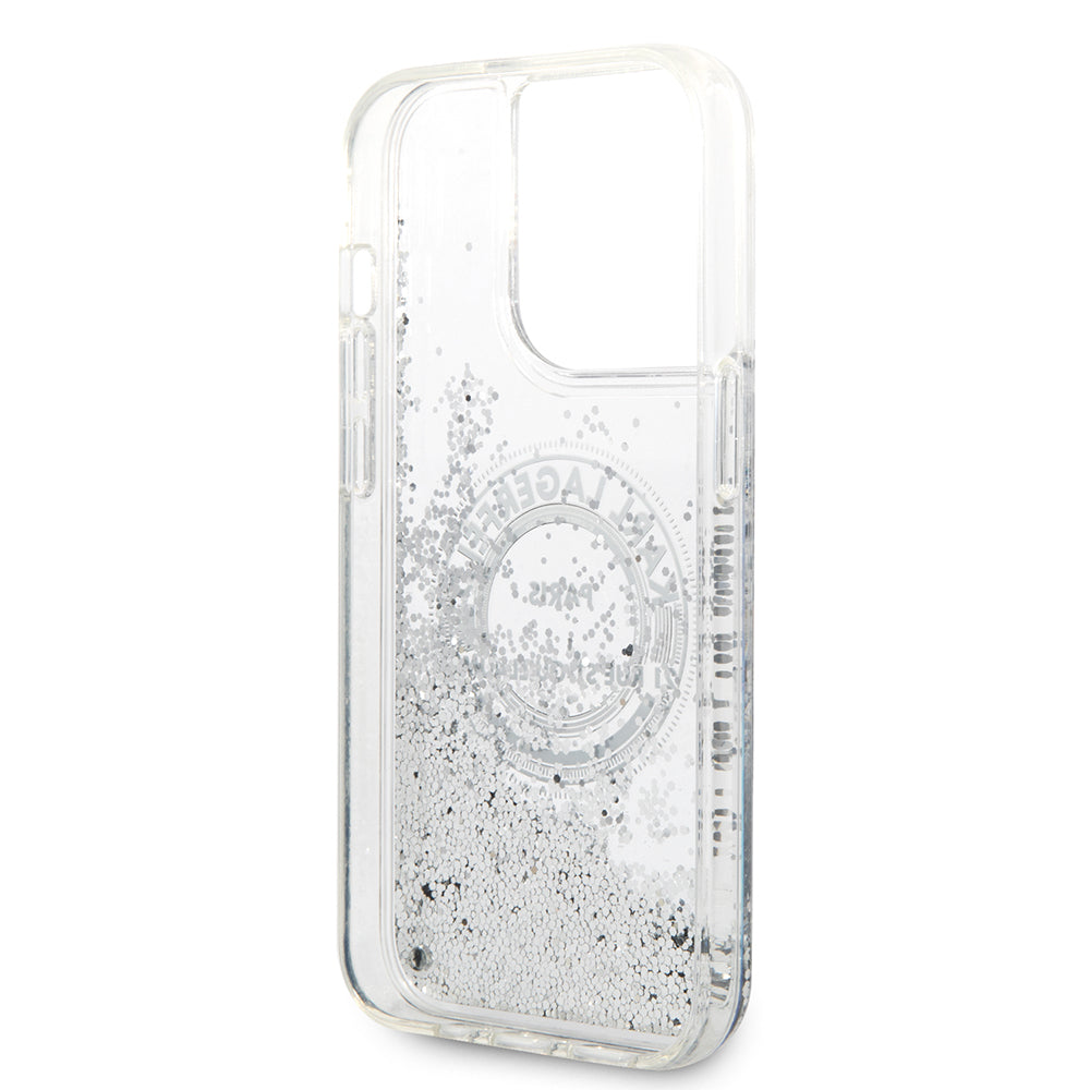 Etui na Apple iPhone 14 Pro, Karl Lagerfeld, Liquid Glitter RSG, Srebrne.